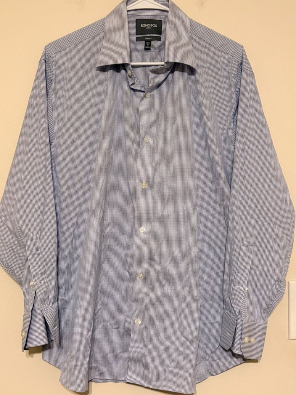 Men's Bonobos Blue White Checkered Dress Shirt 17 1/2 Neck 33 Sleeves